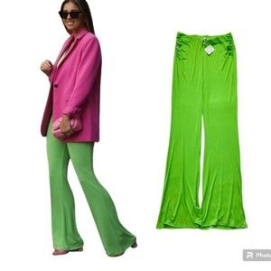 ZARA FLARED RUCHED PANTS Intense Green Sz L WMNS NWT INTENSE GREEN